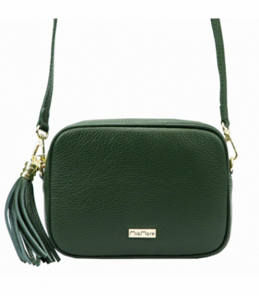 Zelená malá kožená kabelka so strapcom 01-065 DOLLARO