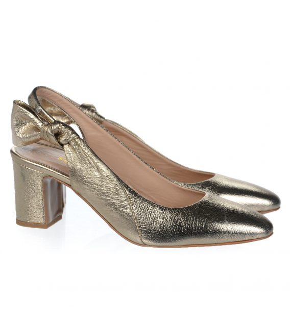 Zlaté elegantné sandále s mašľou na boku 141415