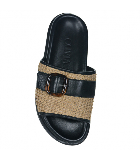 Pohodlné čierne moderné šľapky s prackou D27089-803