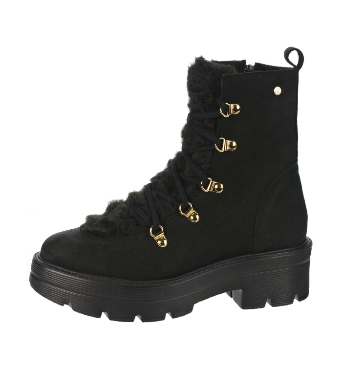 Černé kotníkové kozačky z broušené kůže a kožešinou K3422 black nubuk
