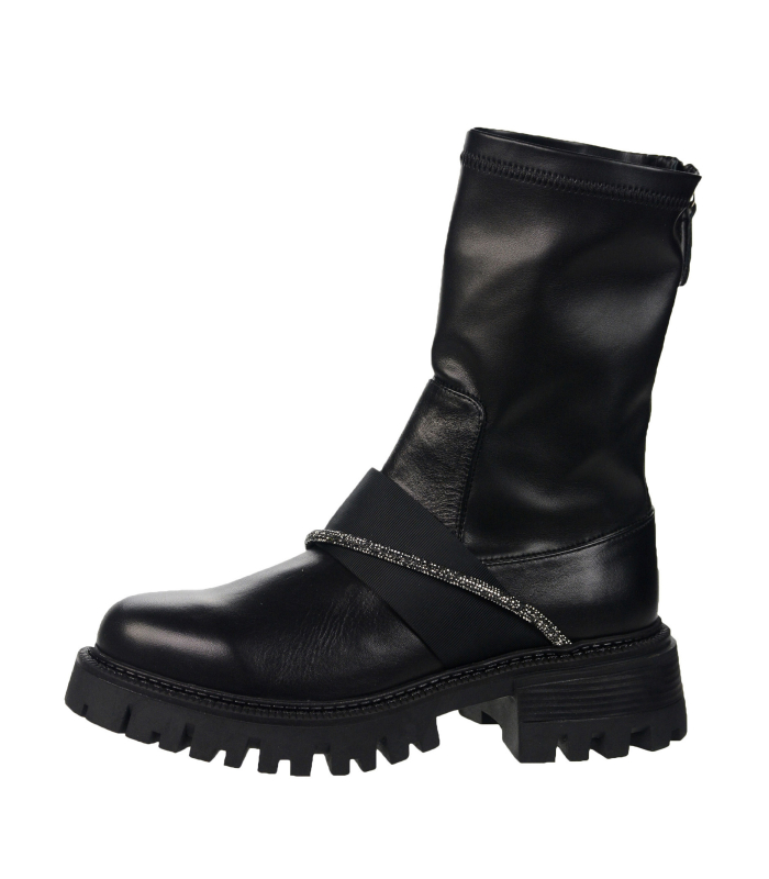 Čierne workery s ozdobným štrasovým pásikom 024-6738