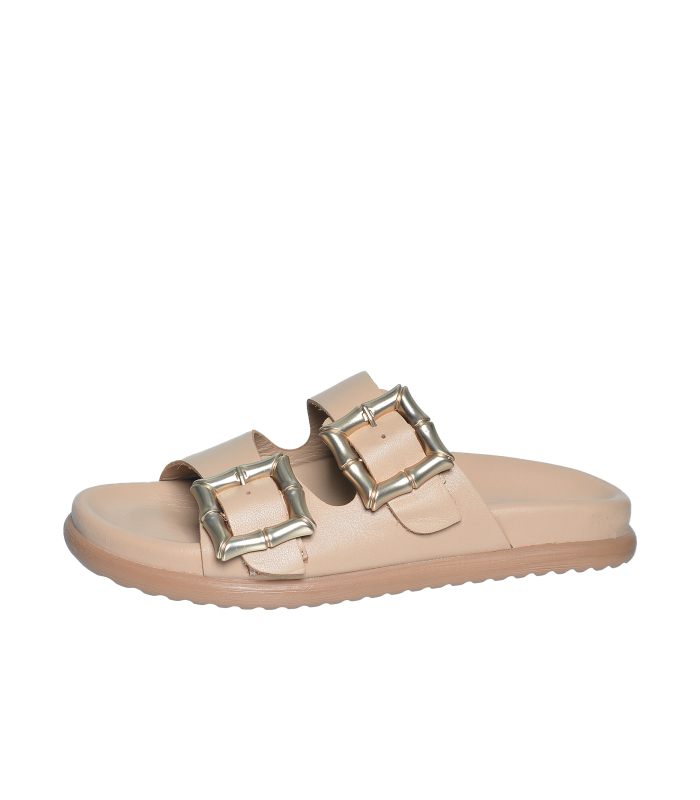 Štýlové škoricové šľapky s prackami D27123-803 beige