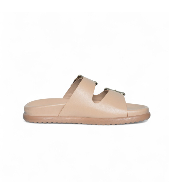 Štýlové škoricové šľapky s prackami D27123-803 beige
