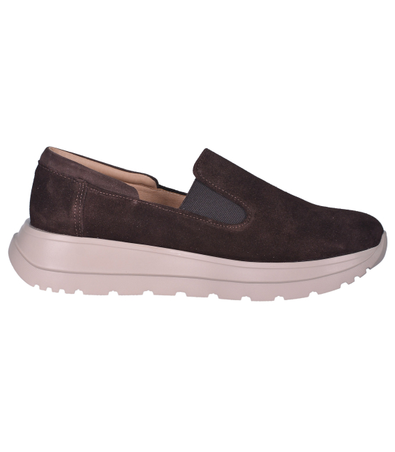 Hnedé slip on mokasíny s brúsenej kože DTE054