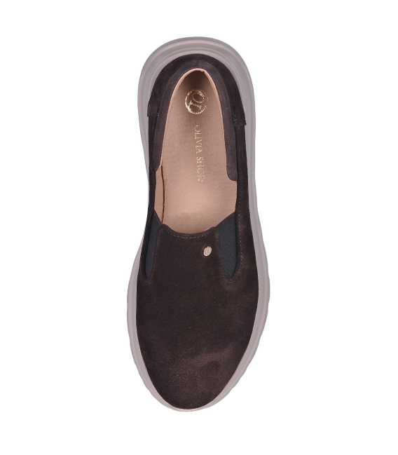 Hnedé slip on mokasíny s brúsenej kože DTE054