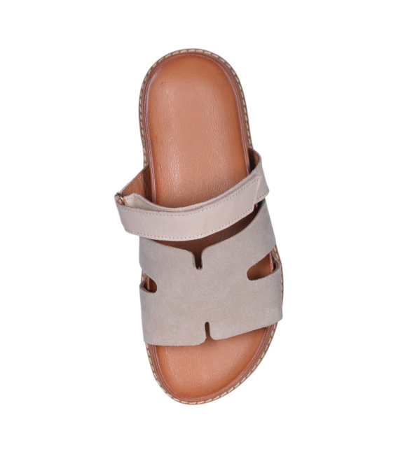 Dámske béžové šľapky na suchý zips 2755 beige