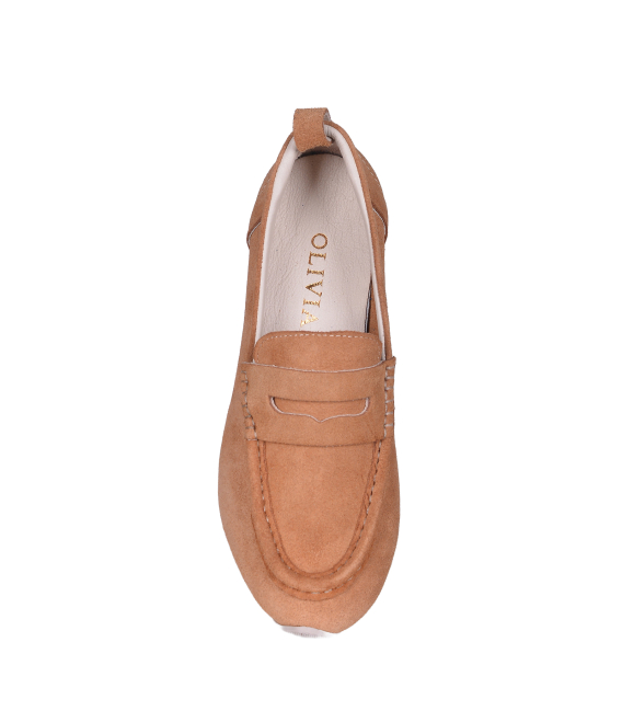 Škoricová slip on mokasíny z brúsenej kože D24YA-165