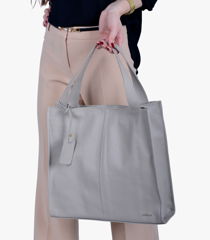 Sivá kožená shopper kabelka Marianna