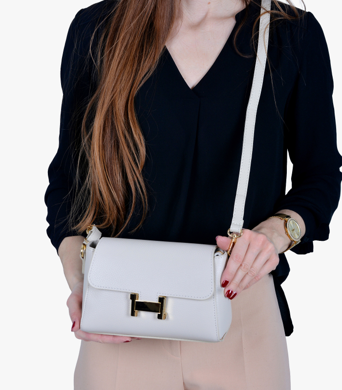 Dámska béžová kožená crossbody kabelka Ivana