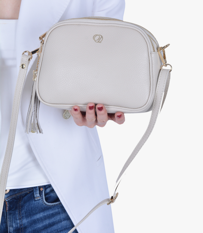Dámska béžová kožená crossbody kabelka Laura