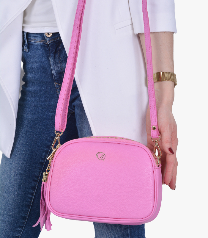 Dámska ružová kožená crossbody kabelka Laura