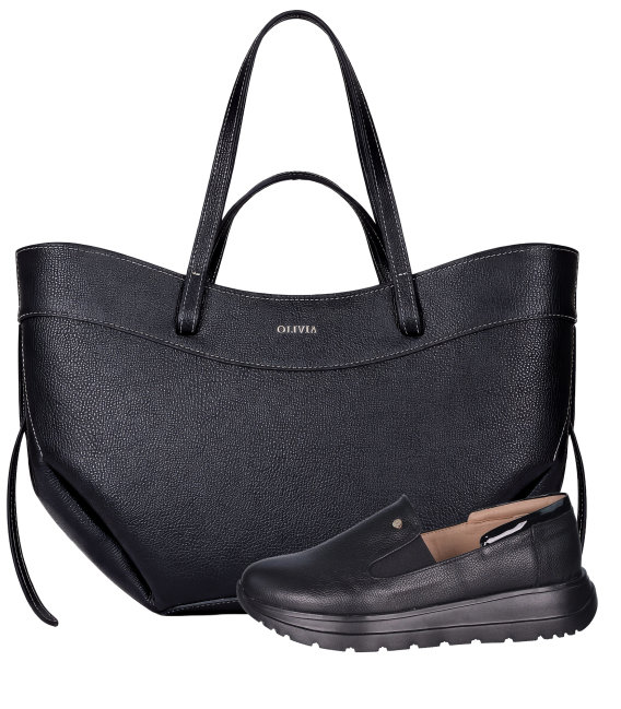 Zvýhodnený set čierne kožené slip on mokasíny DTE054+Kabelka Renata
