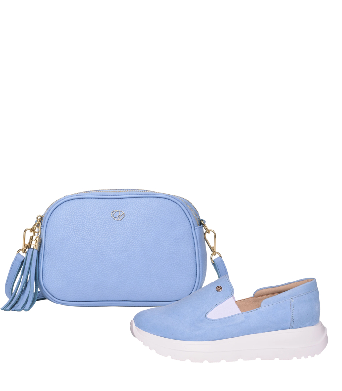 Zvýhodnený set modré slip on mokasíny DTE054+Kabelka Laura