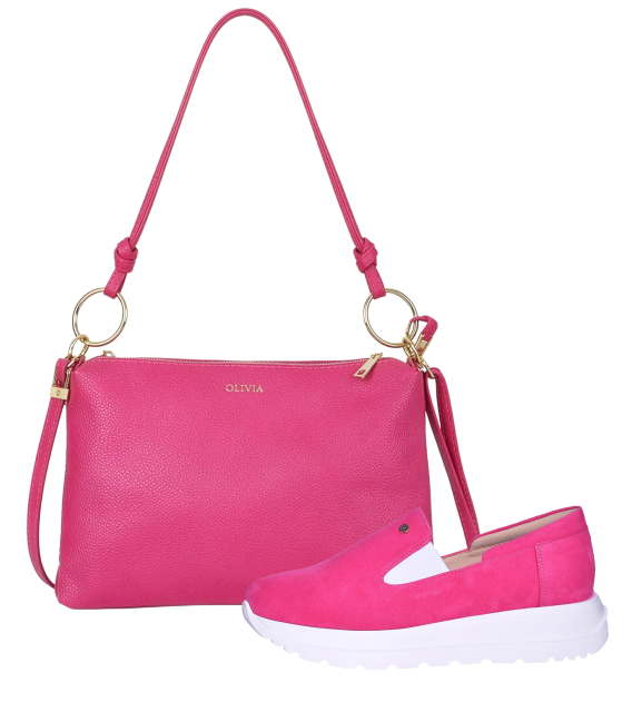 Zvýhodnený set fuxiové slip on mokasíny DTE054+Kabelka Karin