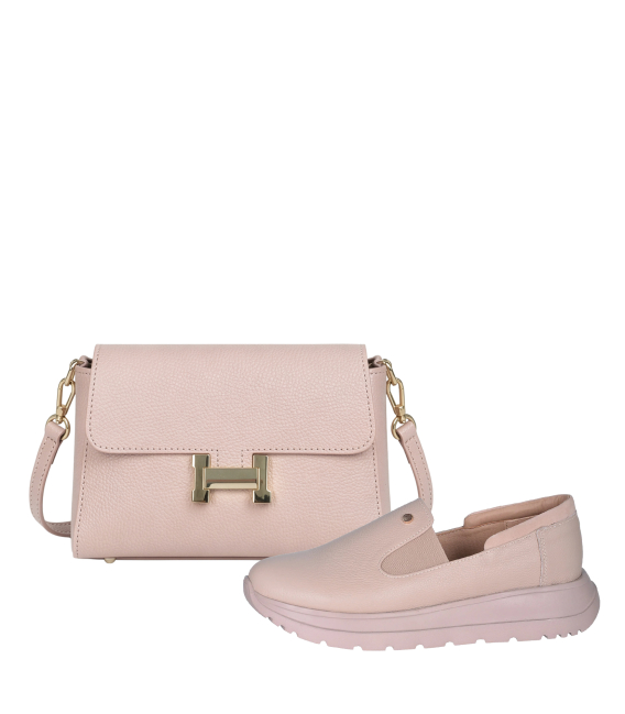 Zvýhodnený set béžové kožené slip on mokasíny DTE054+ Kabelka IVANA