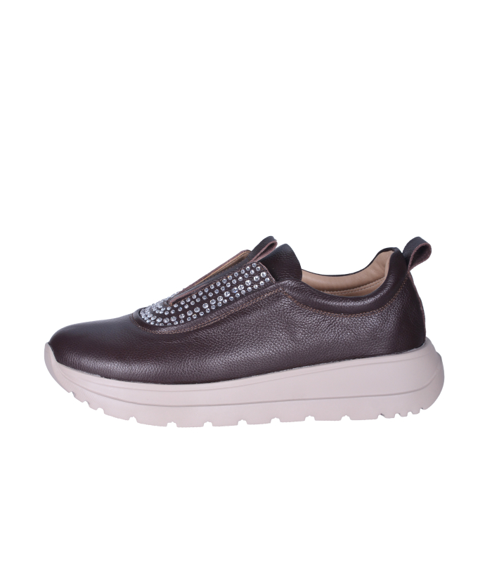 Hnedé slip on tenisky s kamienkami na podošve unica 2534