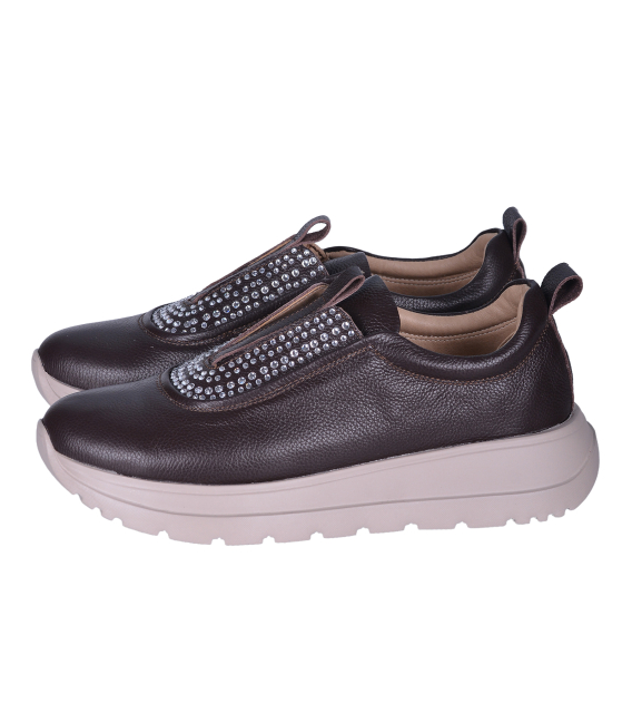 Hnedé slip on tenisky s kamienkami na podošve unica 2534