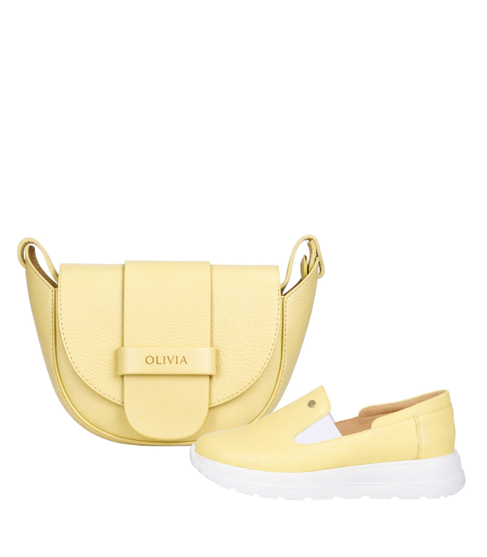 Zvýhodnený set žlté kožené slip on mokasíny DTE054+sofia yellow