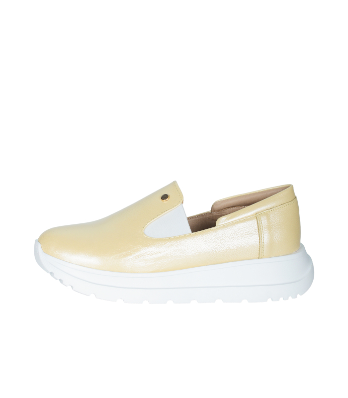 Žluté perleťové kožené slip on mokasiny DTE054