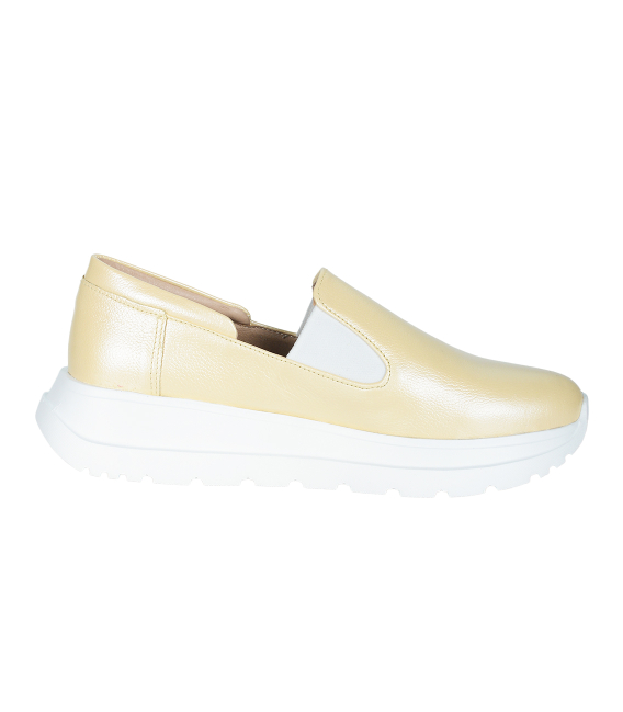 Žlté perleťové kožené slip on mokasíny DTE054