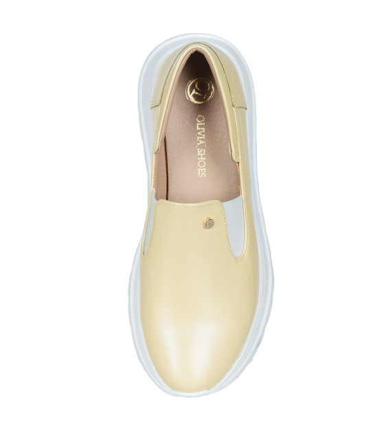 Žlté perleťové kožené slip on mokasíny DTE054