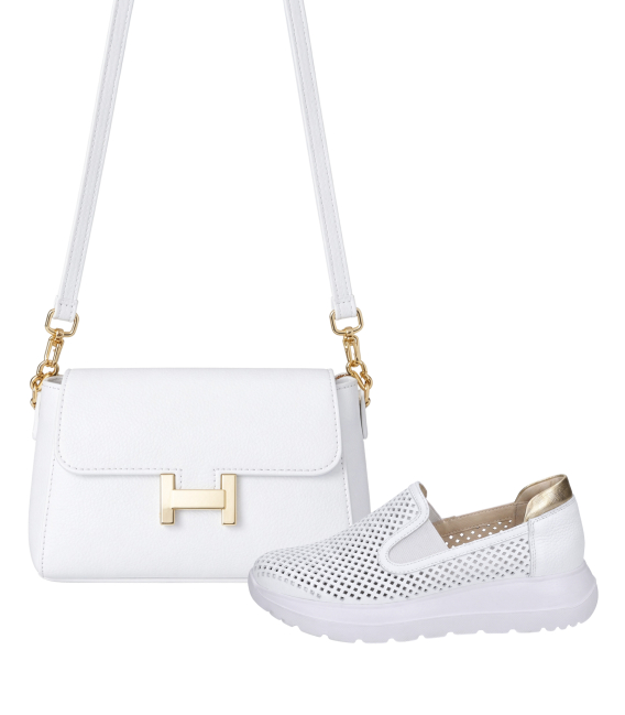 Zvýhodnený set biele perforované slip on mokasíny DTE054+kabelka Ivana