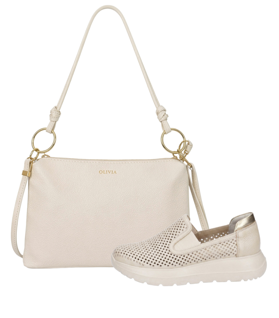 Zvýhodnený set béžové perforované slip on mokasíny DTE054+Kabelka Karin