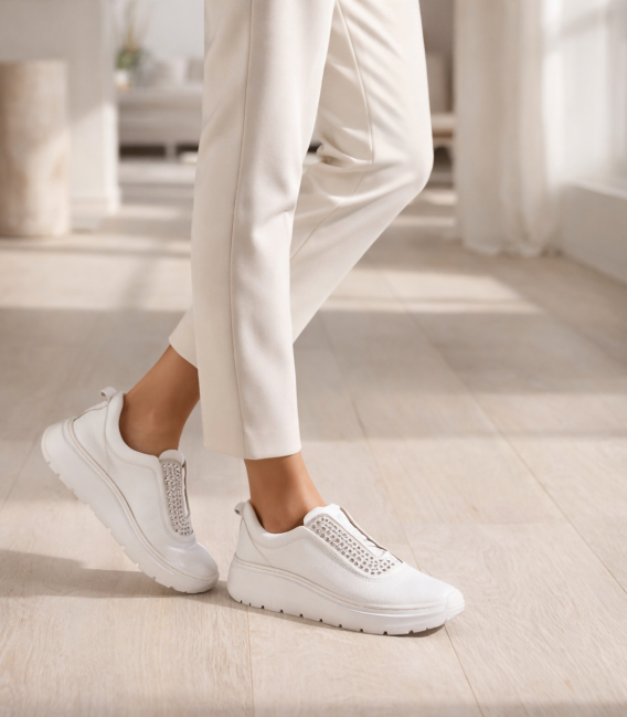 Biele slip on tenisky s kamienkami na podošve unica 1012796
