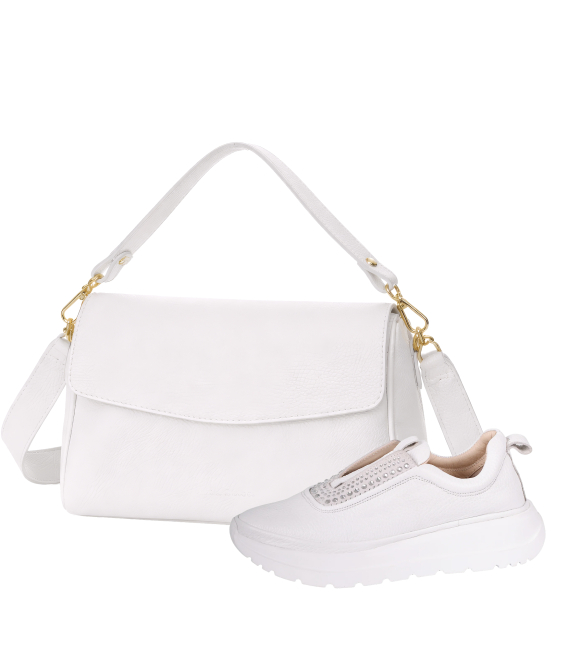 Zvýhodnený set biele slip on tenisky s kamienkami na podošve unica 2534+kabelka EMA