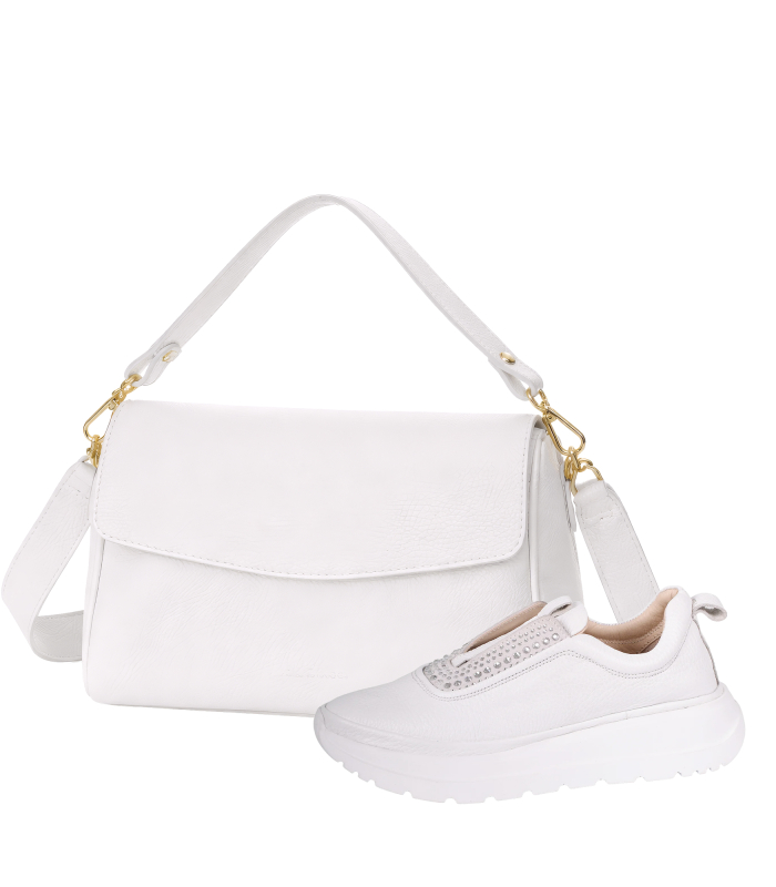 Zvýhodnený set biele slip on tenisky s kamienkami na podošve unica 2534+kabelka EMA