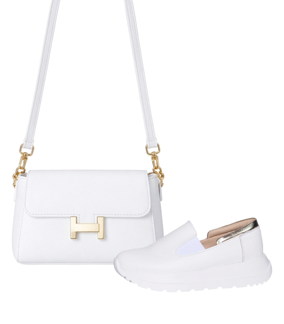 Zvýhodnený set biele slip on mokasíny DTE054+kabelka Ivana