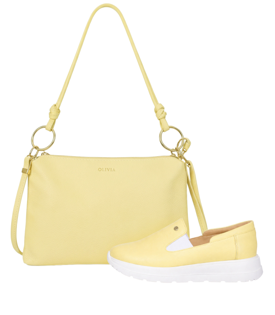 Zvýhodnený set žlté kožené slip on mokasíny DTE054+kabelka Karin