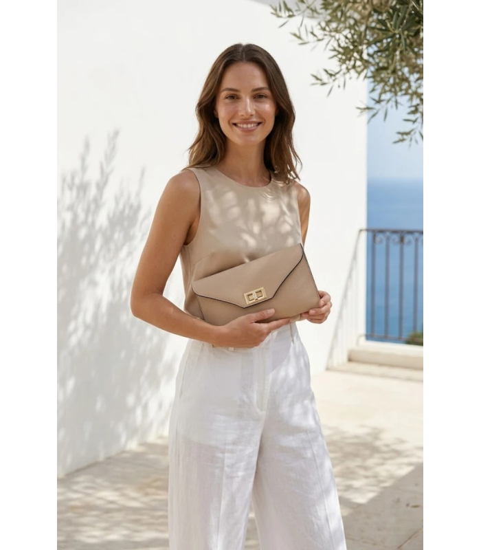 Dámska kožená crossbody béžová kabelka