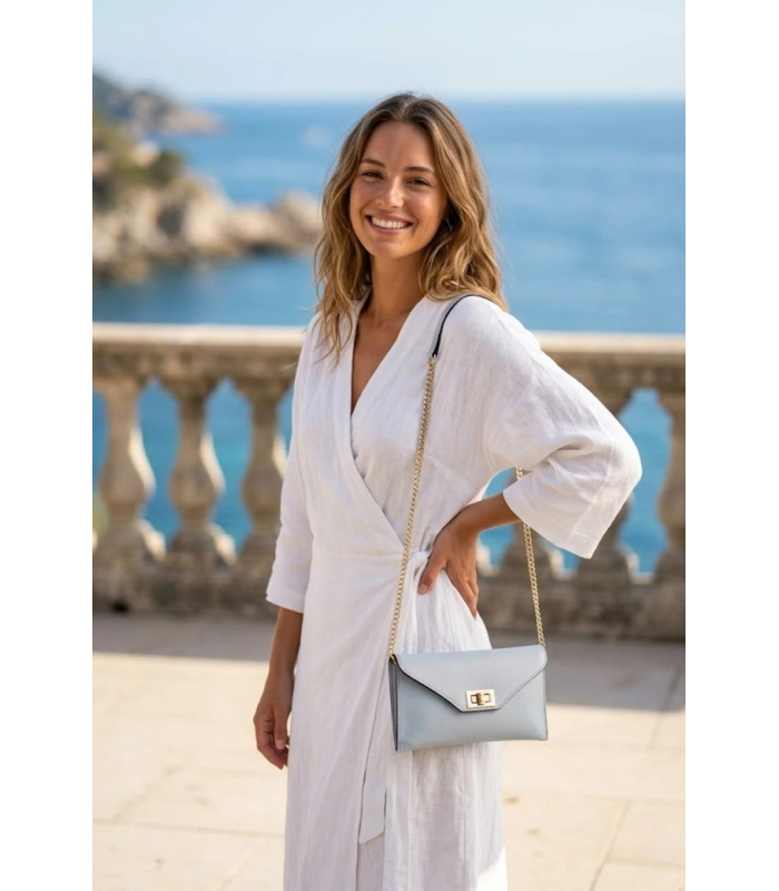 Dámska kožená crossbody modrá kabelka