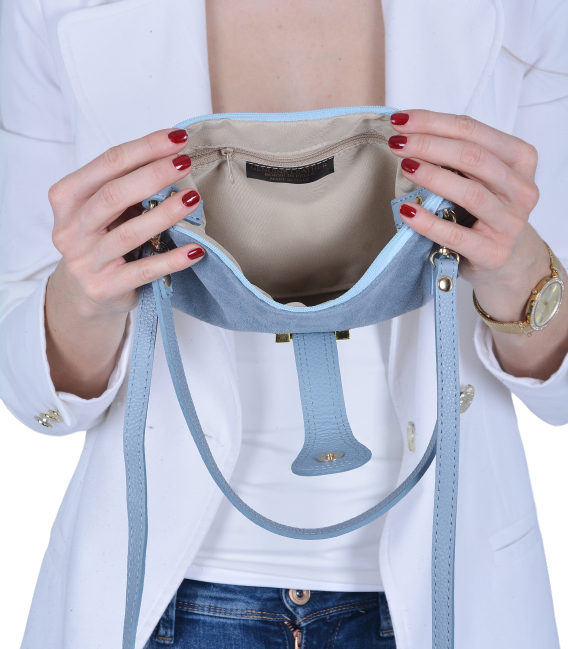 Dámska velúrová crossbody modrá kabelka Hana