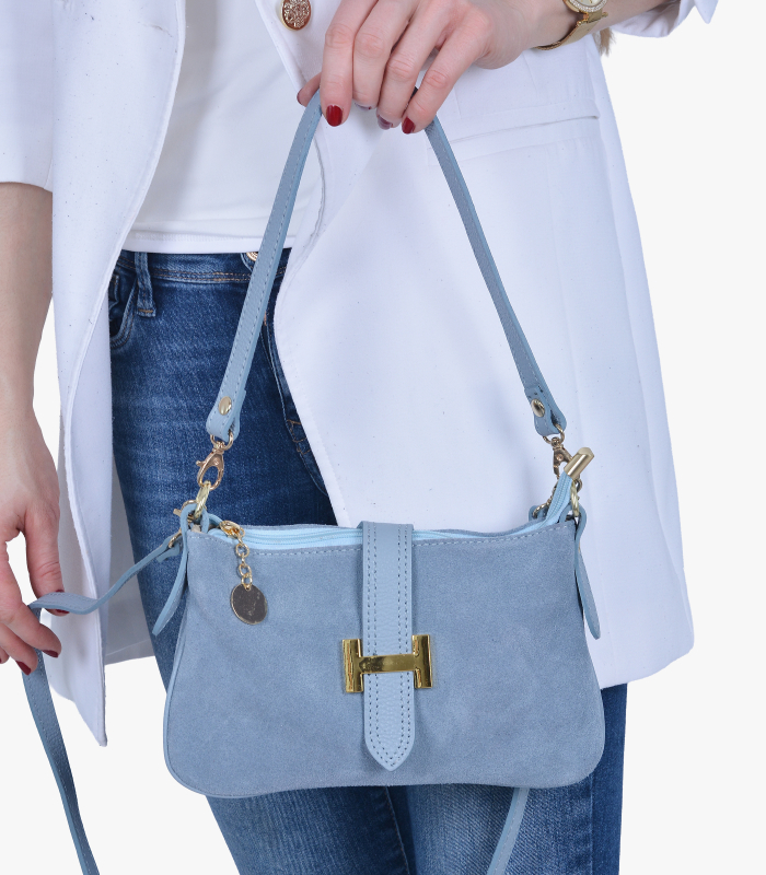 Dámska velúrová crossbody modrá kabelka Hana