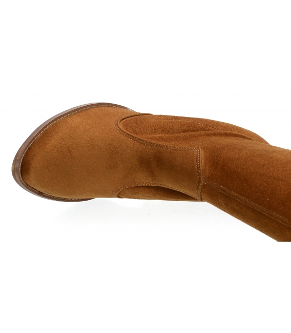 Hnedé kožené čižmy western s vysokou sárou nad kolená K2054