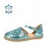 Žiarivé modré pohodlné kožené sandále s viazaním okolo nohy 016-5005