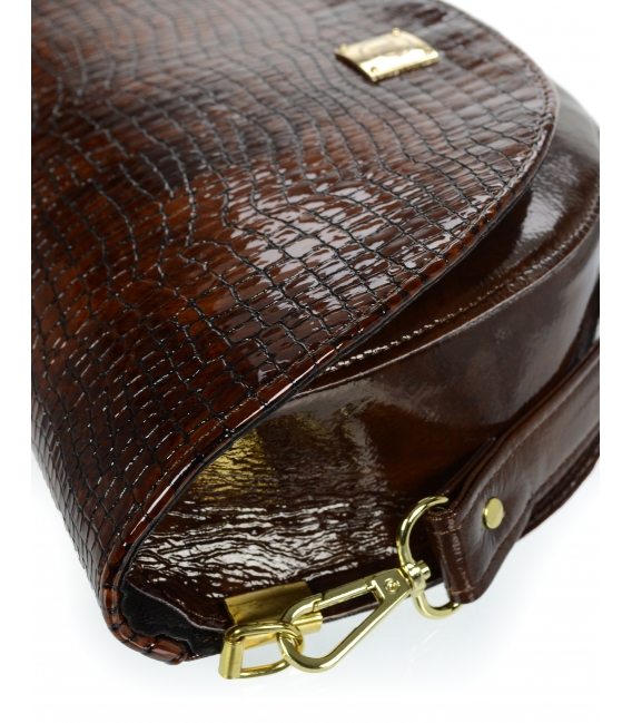 Tmavo hnedá malá elegantná kabelka s kroko vzorom a remienkom Olivia Horseshoe