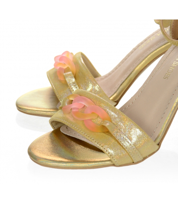 Žluto-zlaté kožené sandály na vysokém podpatku DSA2050