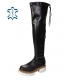 Čierne kožené čižmy s vysokou sárou nad kolená na bielo hnedej podrážke DCI2293