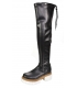 Čierne kožené čižmy s vysokou sárou nad kolená na bielo hnedej podrážke DCI2293