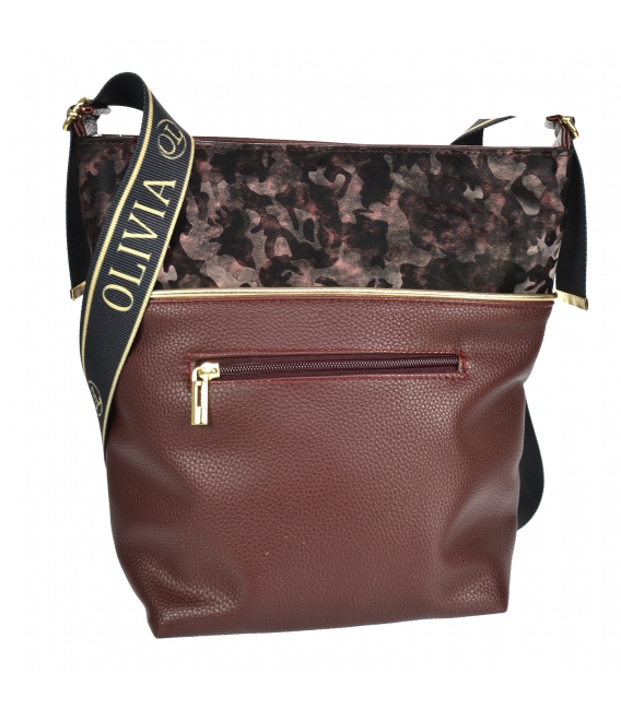 Bordová väčšia crossbody kabelka s maskáčovým vzorom KALISTO