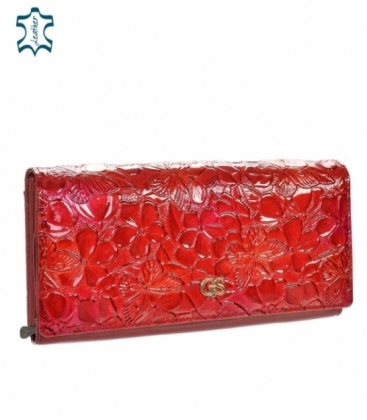 Dámska lakovaná červená peňaženka s lesklým kvetinovým vzorom GROSSO