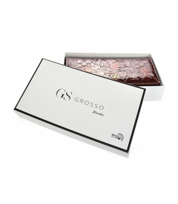 Dámska lakovaná bordová peňaženka s čiernym kvetinovým vzorom GROSSO