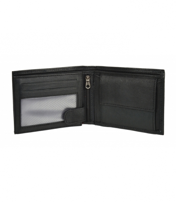 Pánska kožená čierna peňaženka s červeným prešívaním GROSSO GM-81B-033