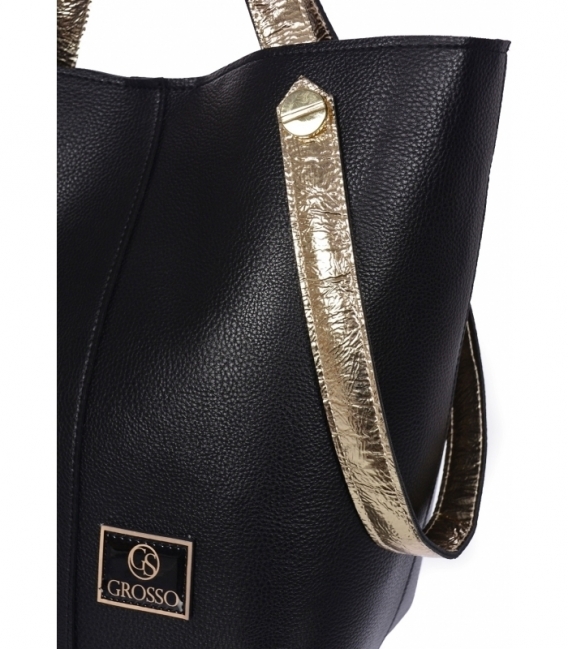 Čierna elegantná kabelka so zlatými rúčkami Grosso 12B017blckgold