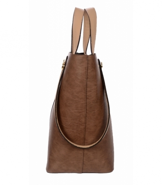Hnedá elegantná kabelka s béžovými rúčkami Grosso 12B017brown