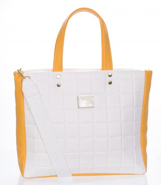 Veľká bielo-oranžová kabelka so vzorom a zlatými aplikáciami ANDREA