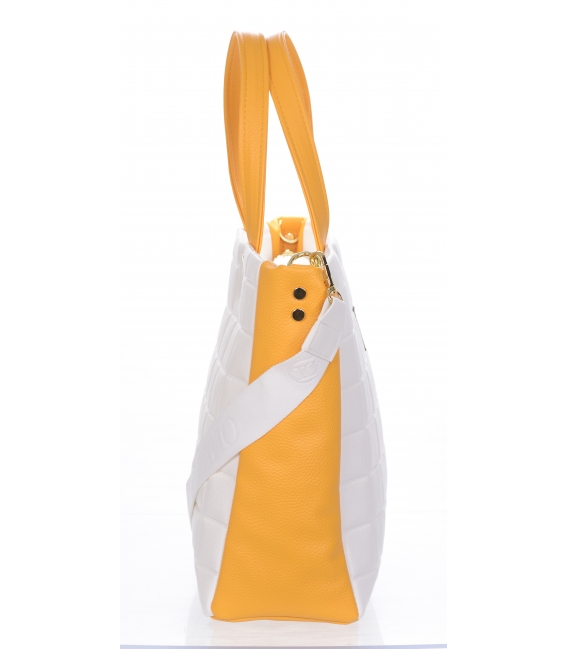 Veľká bielo-oranžová kabelka so vzorom a zlatými aplikáciami ANDREA